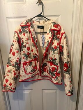 Cider Cream Quilted Jacket with Red Strawberry Print